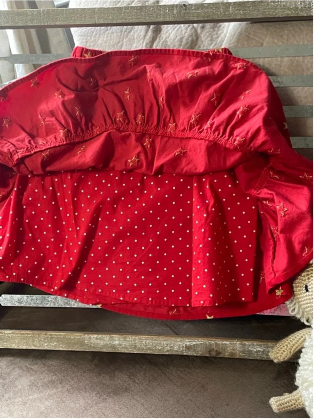 Girls Mini Boden Red Gold Star Tiered Skirt Size 7